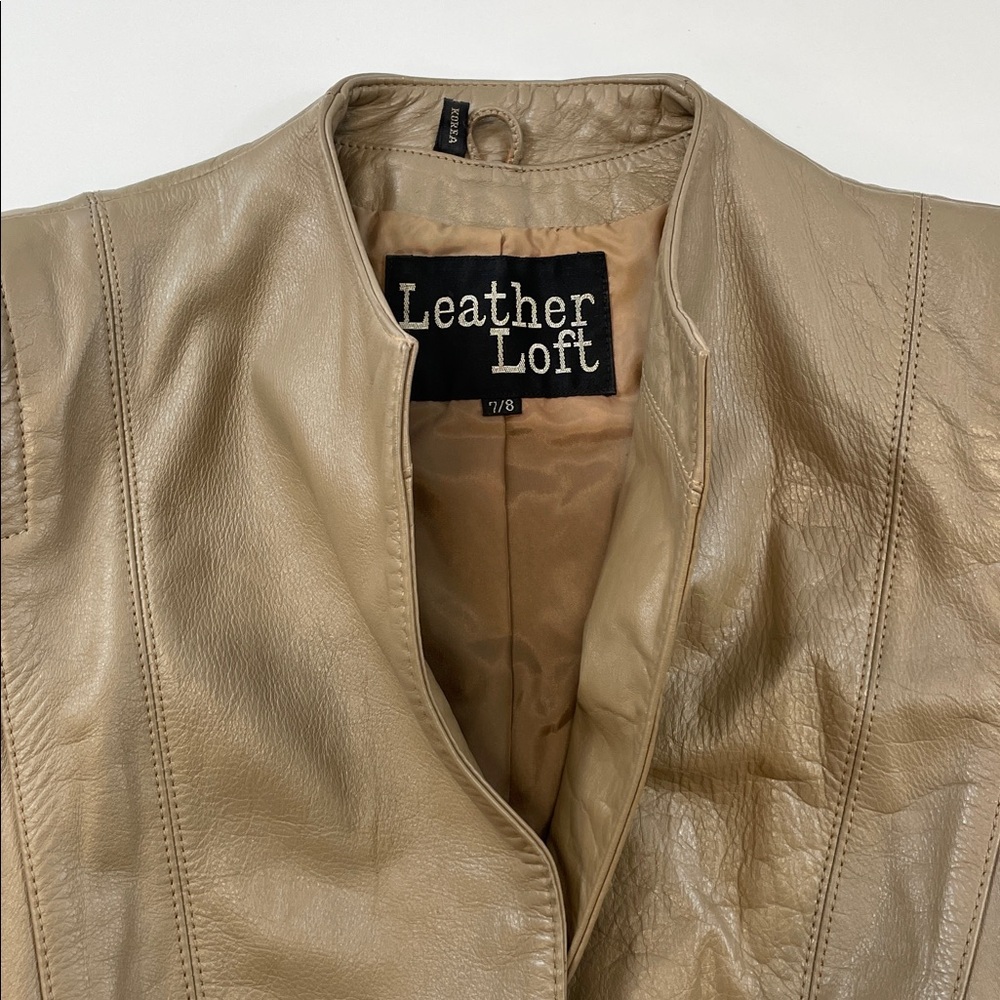 Leather Loft Taupe Genuine Leather Belted Jacket Women’s Sz 7/8 - Picture 2 of 7